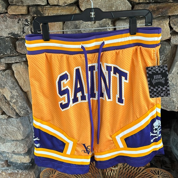 Rebel Vengeance Jogger Shorts Men's New “Saint” yellow & Purple - Picture 1 of 7